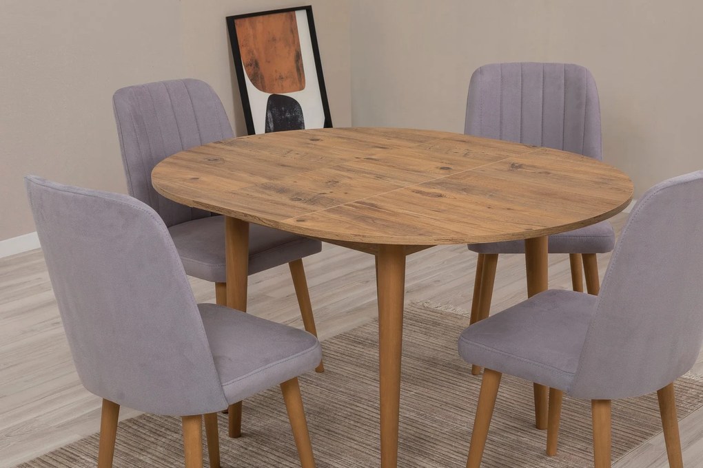 Conjunto de Mesa de Jantar Extensível Vina – Pinho Atlântico Cinza – M