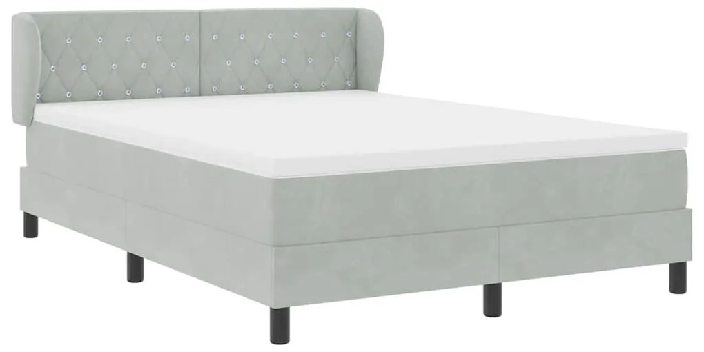 Cama Box Spring com Colchão Cinza Claro 140x200 cm Veludo