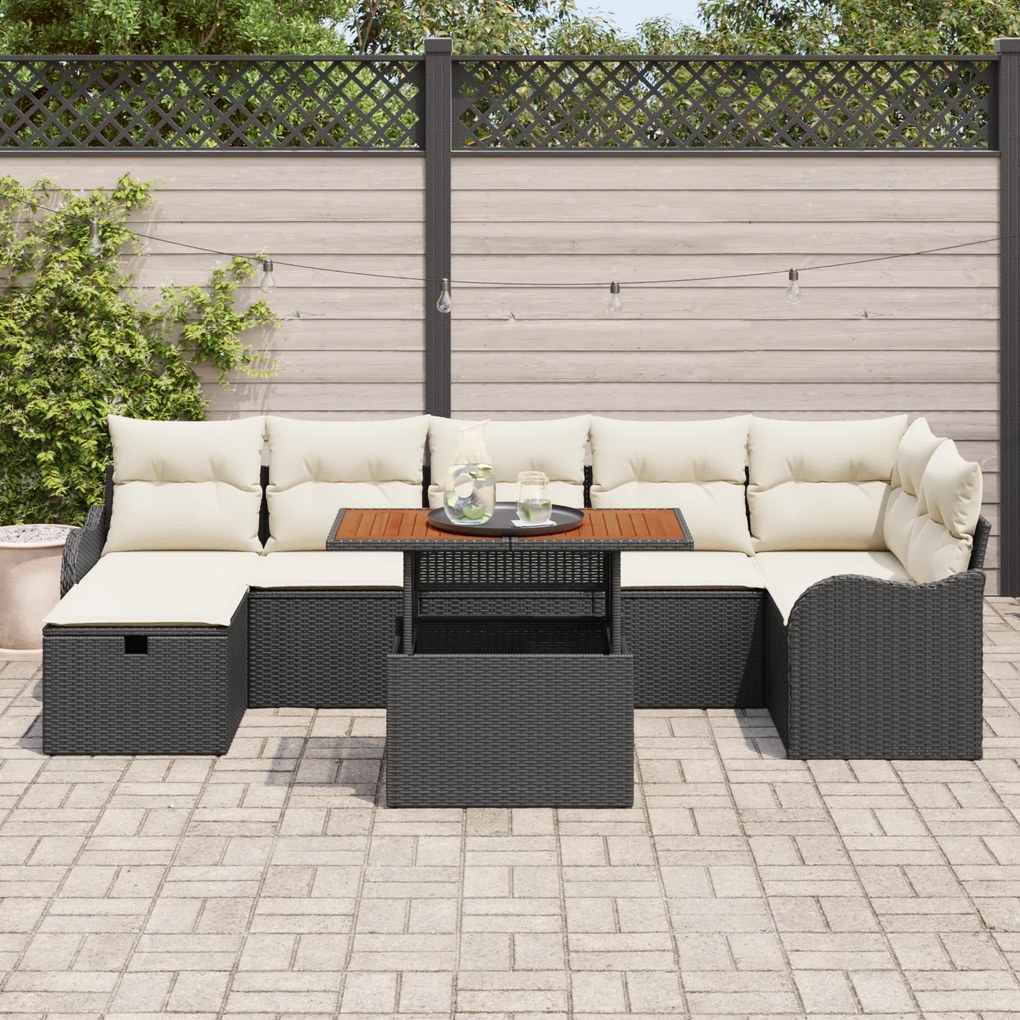 Conjunto de Sofás de Jardim vidaXL com Almofadas Preto Vime Poly