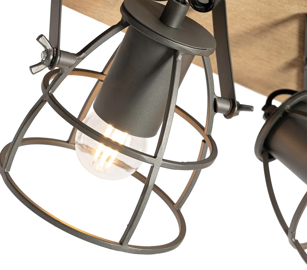 Candeeiro de teto industrial cinzento escuro com madeira ajustável 3-luzes - Arthur Industrial