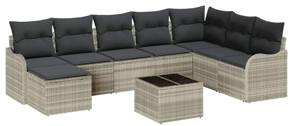 Conjunto de Sofá de Jardim vidaXL de 9 peças com Almofadas Cinzas Ratt