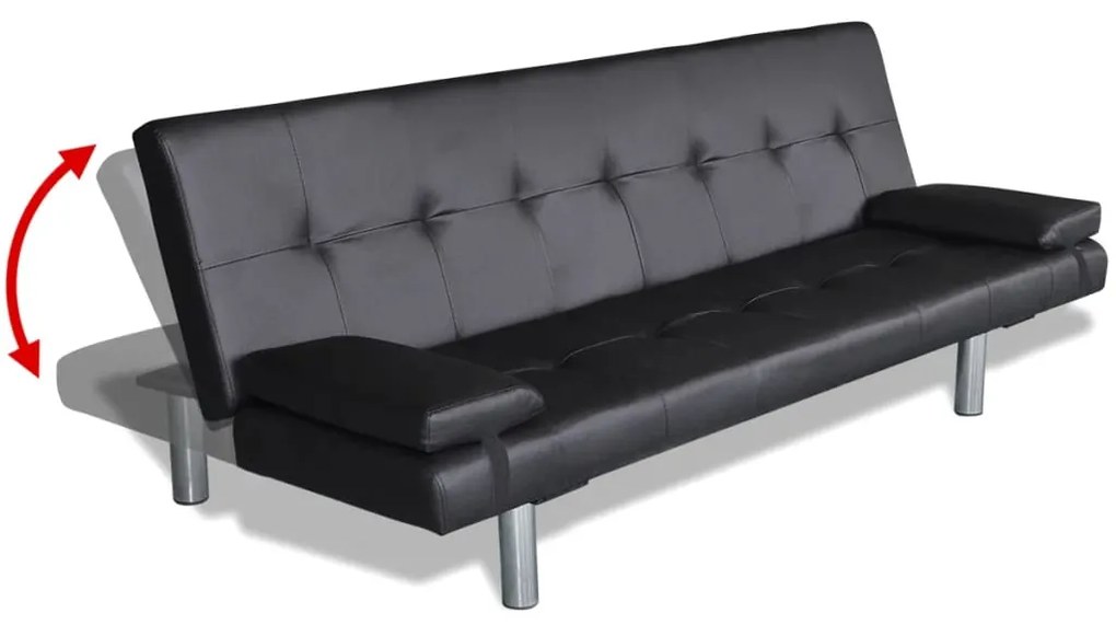 Sofa-cama ajustável com 2 almofadas couro artificial preto