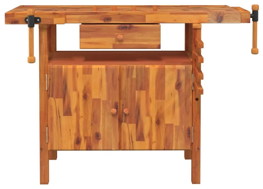 Bancada de trabalho c/ gaveta/tornos 124x52x83 cm acácia maciça