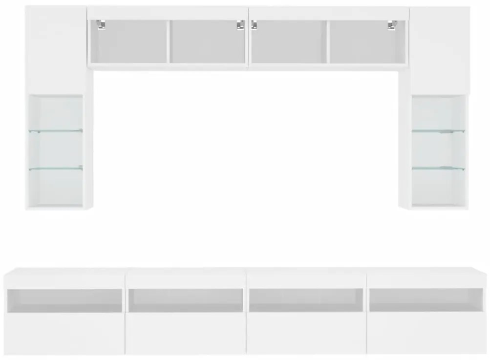 8 pcs conjunto de móveis de parede para TV com luzes LED branco
