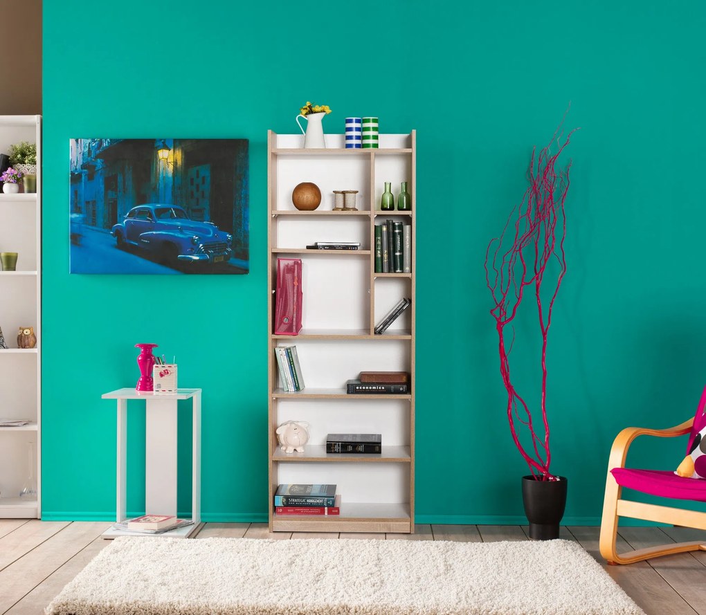 Estante Liva — 63x26x176 cm — Design Moderno em Carvalho Sonomo e Bran