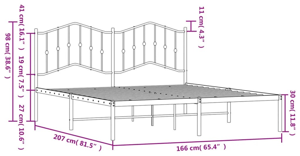 Estrutura de cama com cabeceira 160x200 cm metal branco