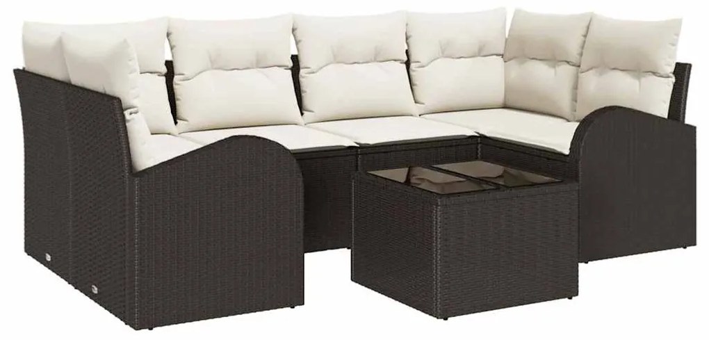 vidaXL Conjunto de Sofá de Jardim com 7 Peças e Almofadas Castanhas em Rattan Sintético