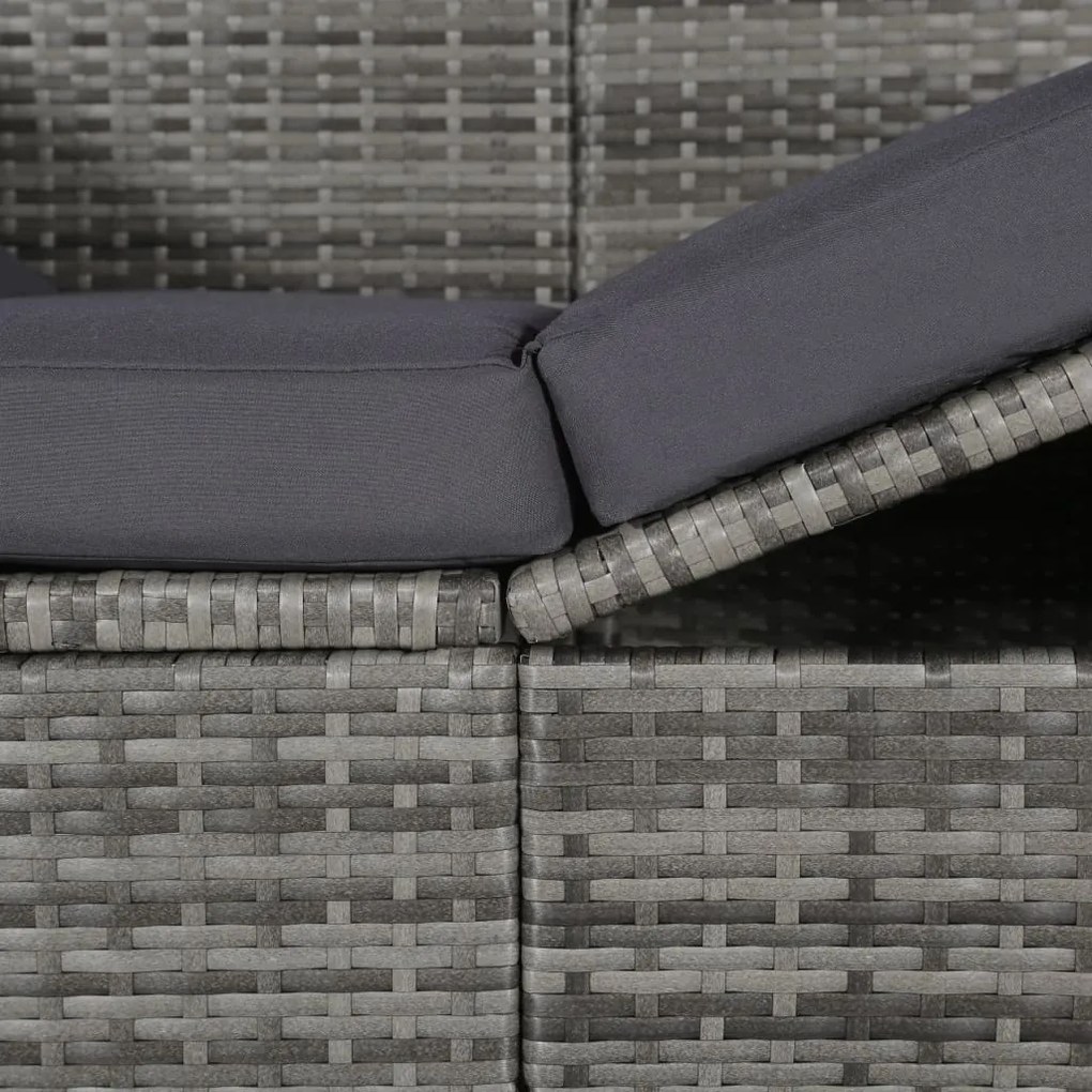 Espreguiçadeira de jardim com toldo 205x62 cm vime PE cinzento