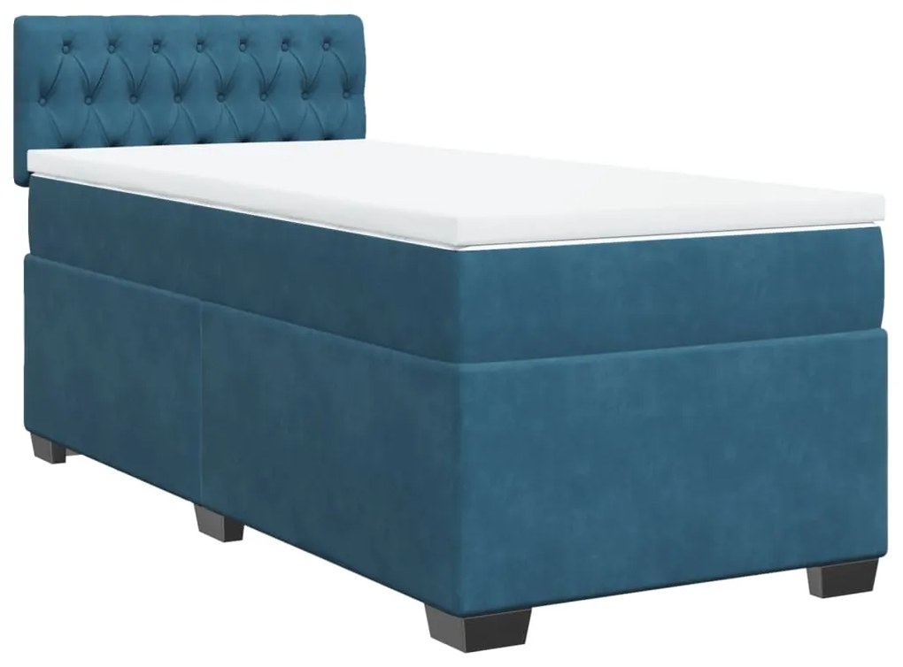 Cama boxspring com colchão 100x200 cm veludo azul