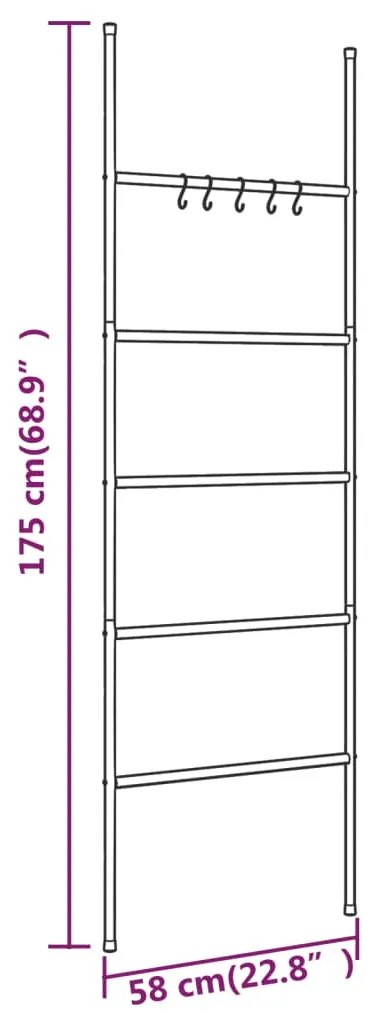 Toalheiro escada c/ 5 degraus 58x175 cm ferro preto
