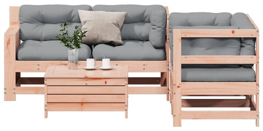 5 pcs conj. lounge jardim com almofadões madeira douglas maciça