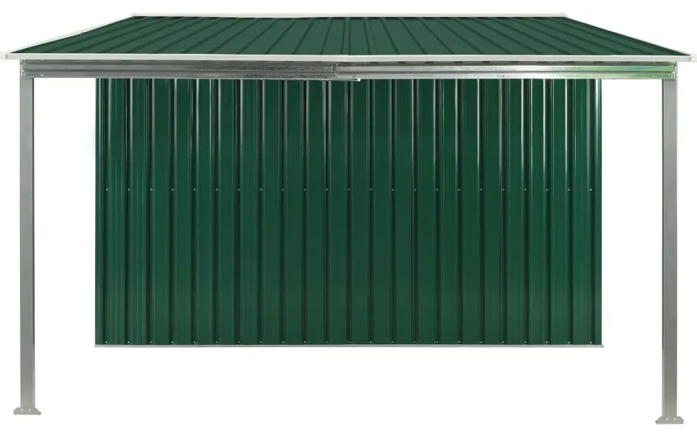 Abrigo de jardim com portas de correr 386x259x178 cm aço verde