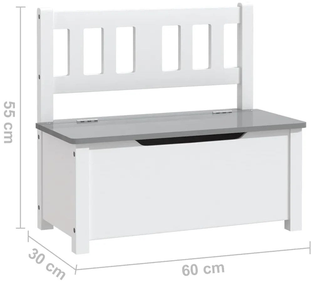Banco de arrumação infantil 60x30x55 cm MDF branco e cinzento