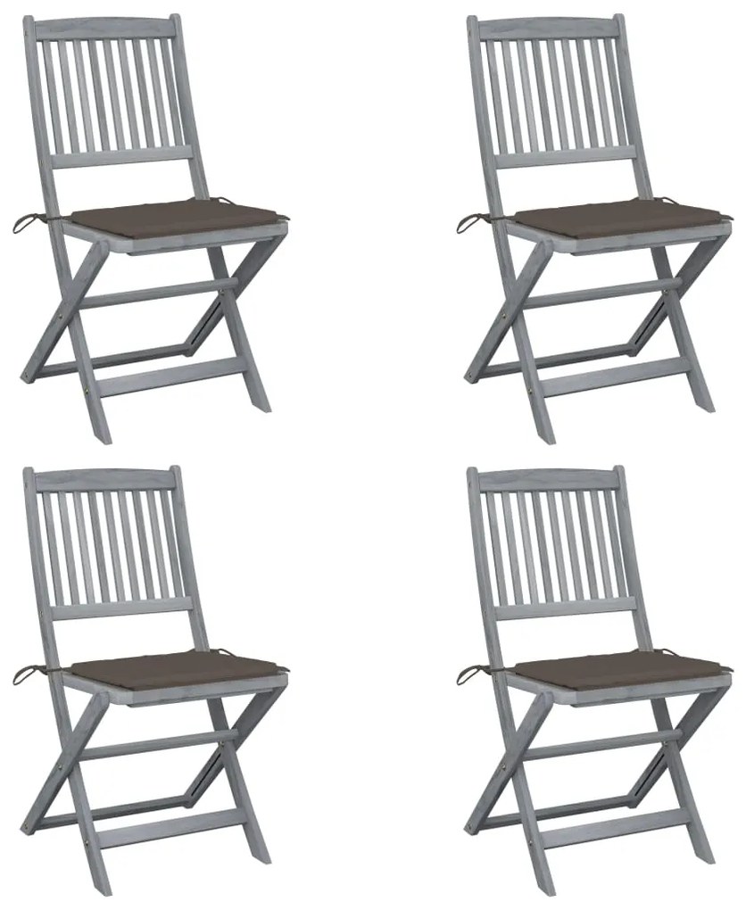 vidaXL Cadeiras exterior dobráveis c/ almofadões 4 pcs acácia maciça