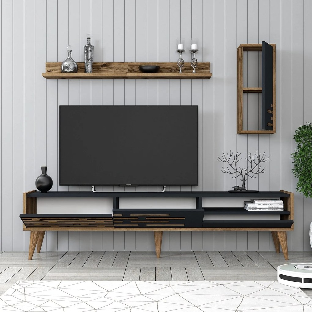 Móvel TV Valensiya – Nogueira Antracite – 180x35x45 cm