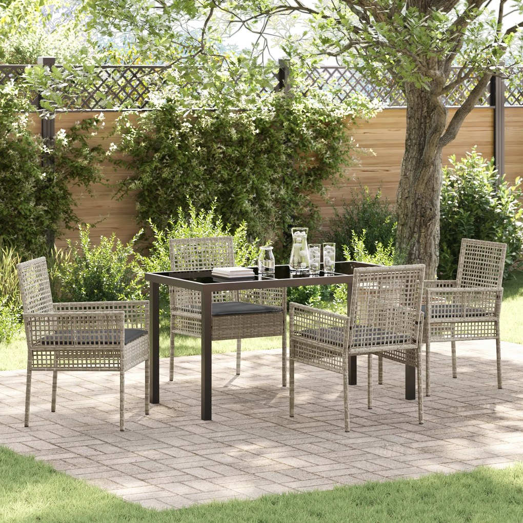 vidaXL Conjunto de Jantar de 5 Peças com Almofadas Cinza Claro Rattan Poliéster
