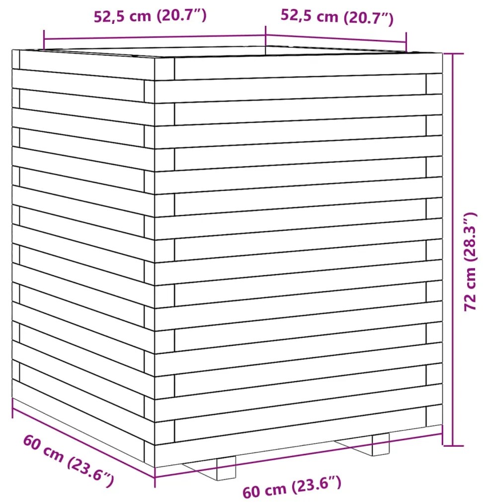 Vaso/floreira de jardim 60x60x72 cm pinho maciço branco