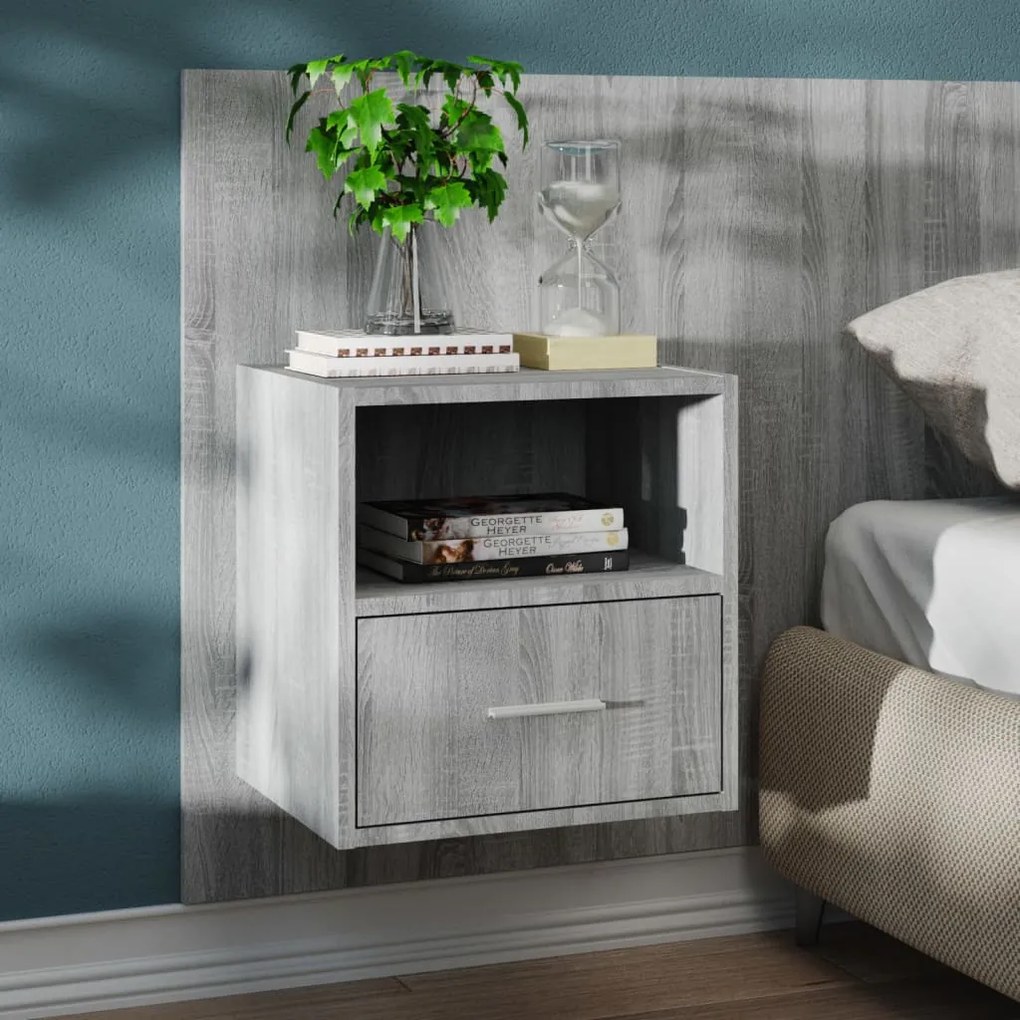 vidaXL Mesa de cabeceira montagem na parede cinzento sonoma