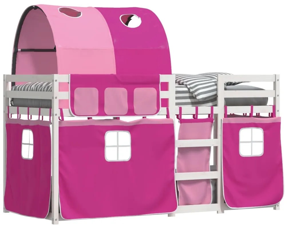 Beliche com cortinas 90x200 cm madeira de pinho maciça rosa