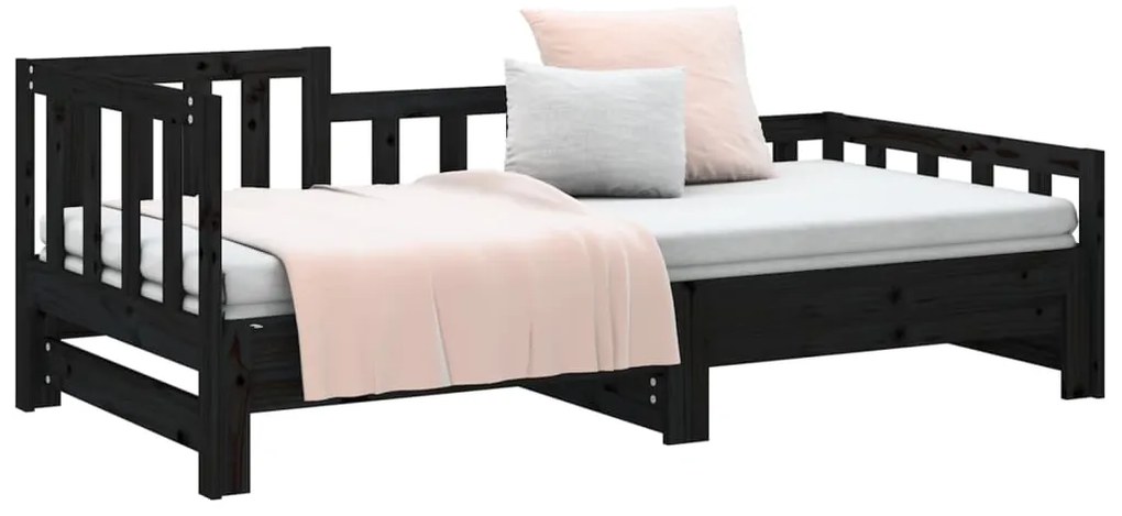 Estrutura sofá-cama de puxar 2x(90x190) cm pinho maciço preto
