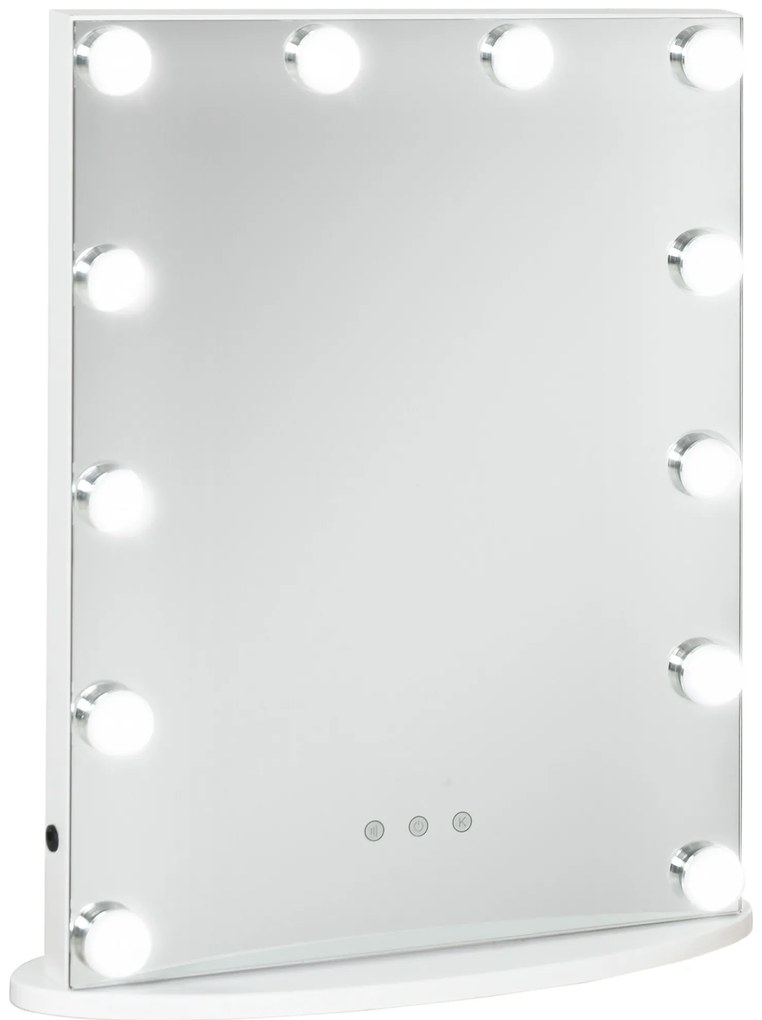 HOMCOM Espelho de maquiagem estilo hollywood com 12 luzes LED ajustáveis ​​em temperaturas de cor e brilho 41.5x13.5x51cm Branco