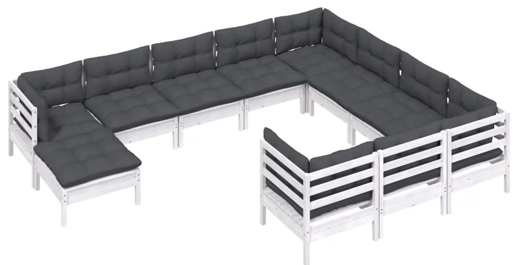 11 pcs conjunto lounge de jardim c/ almofadões pinho branco