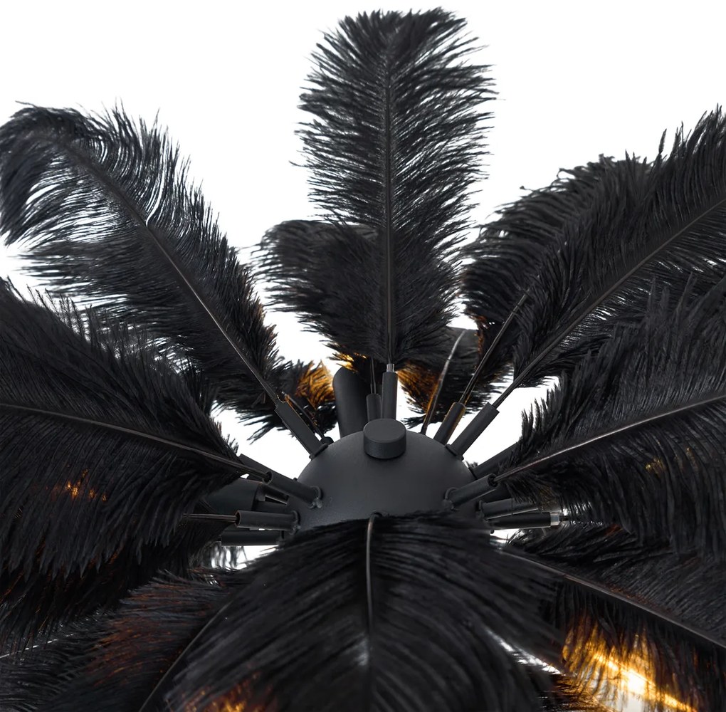 Candeeiro de pé Art Deco preto com penas pretas - Peahen