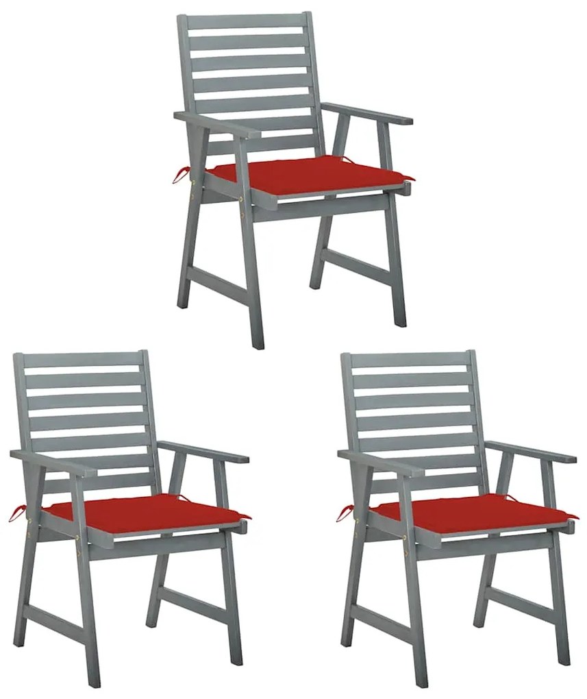 vidaXL Cadeiras de jantar p/ jardim 3 pcs c/ almofadões acácia maciça