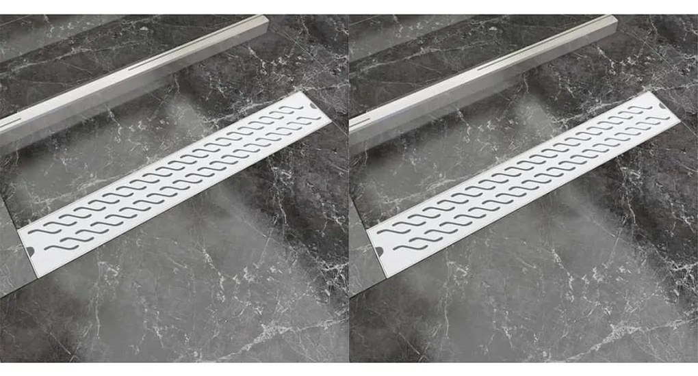 VidaXL Dreno de chuveiro linear 2 pcs onda 730x140 mm aço inoxidável