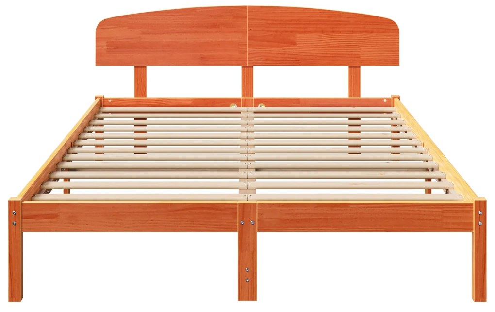 Estrado de Cama com Cabeceira Castanho Encerado 140x200 cm Madeira Sól