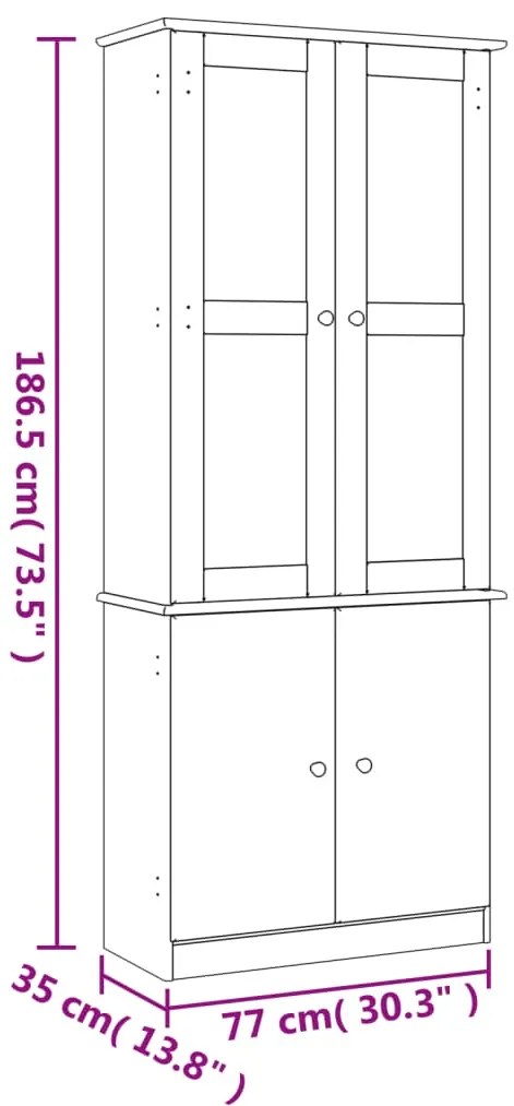 Expositor c/ portas de vidro ALTA 77x35x186,5 cm pinho maciço