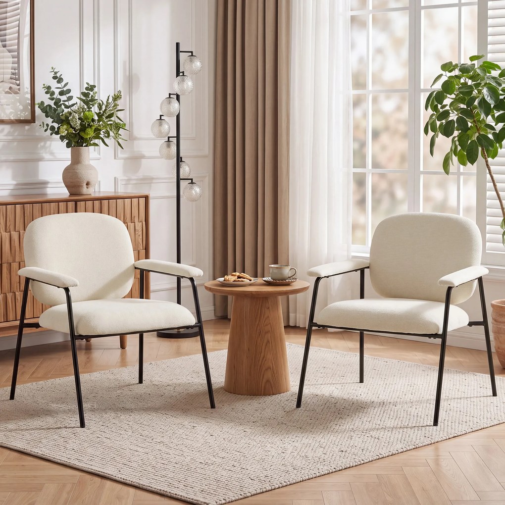 Conjunto de 2 Poltronas Auxiliares, 67 x 64 x 76,5 cm, Encosto Curvo, Creme