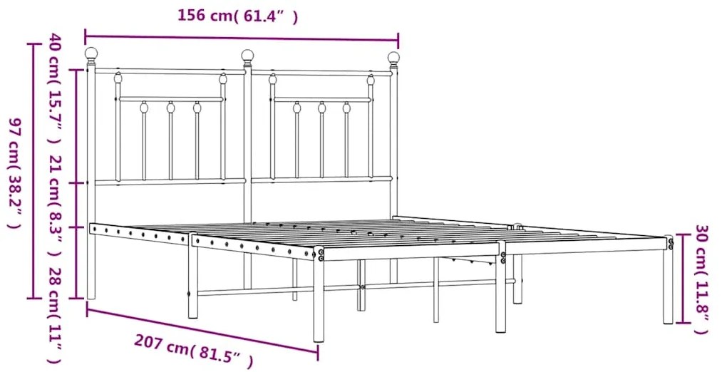 Estrutura de cama com cabeceira 150x200 cm metal branco