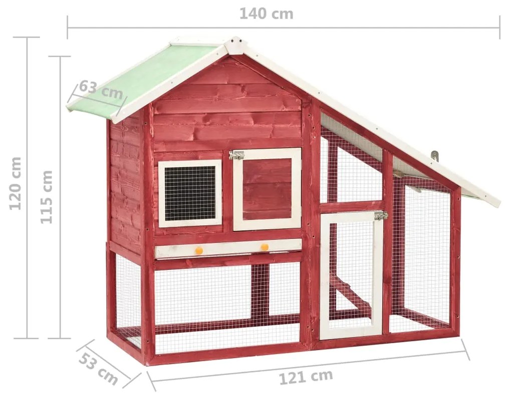 Coelheira 140x63x120 cm madeira abeto maciça vermelho e branco