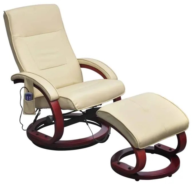 vidaXL Cadeira massagens c/ apoio pés couro artificial creme