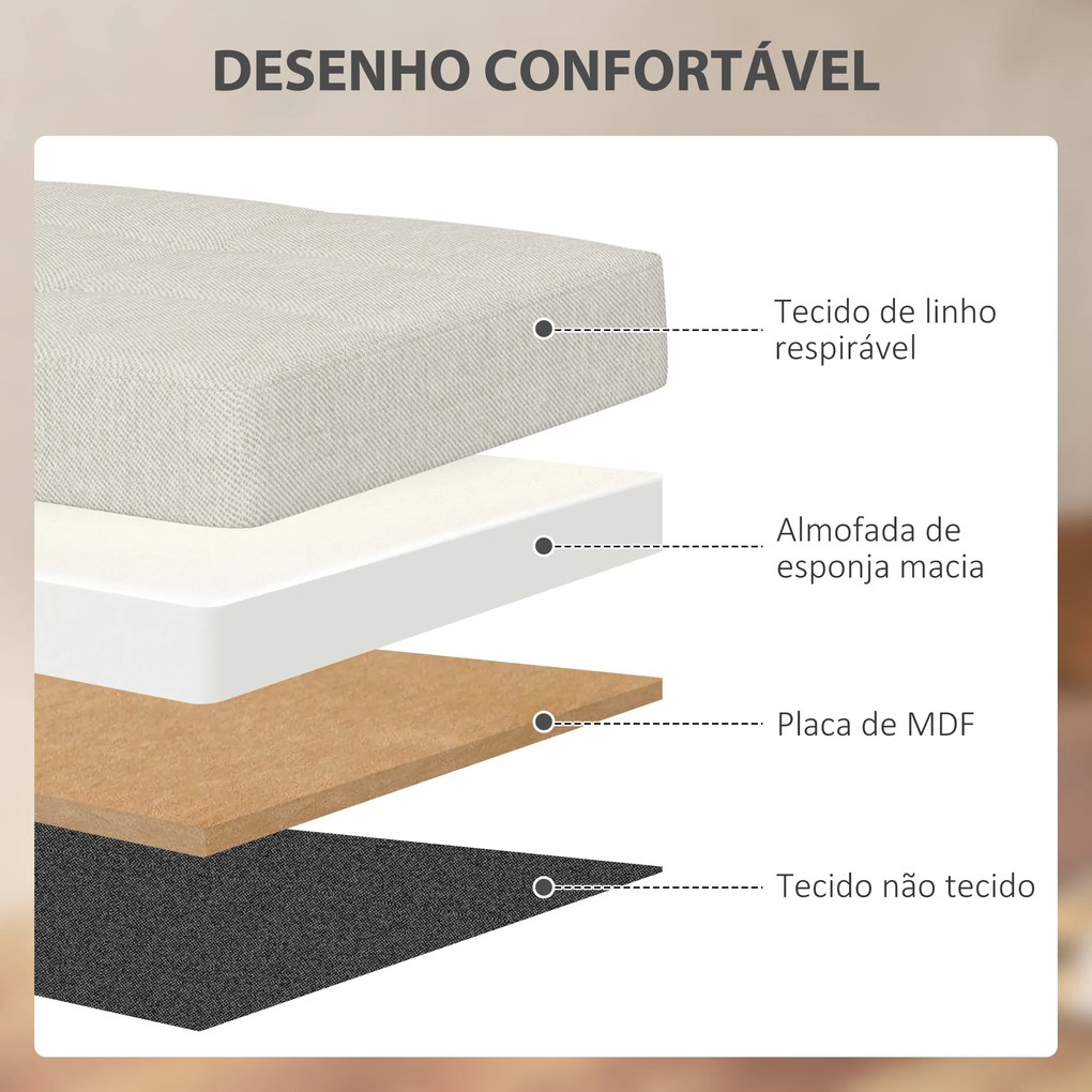 Banco com Armazenamento 84 L Banco de Arrumação Dobrável 76x38x38 cm Estofado em Linho Sintético Creme