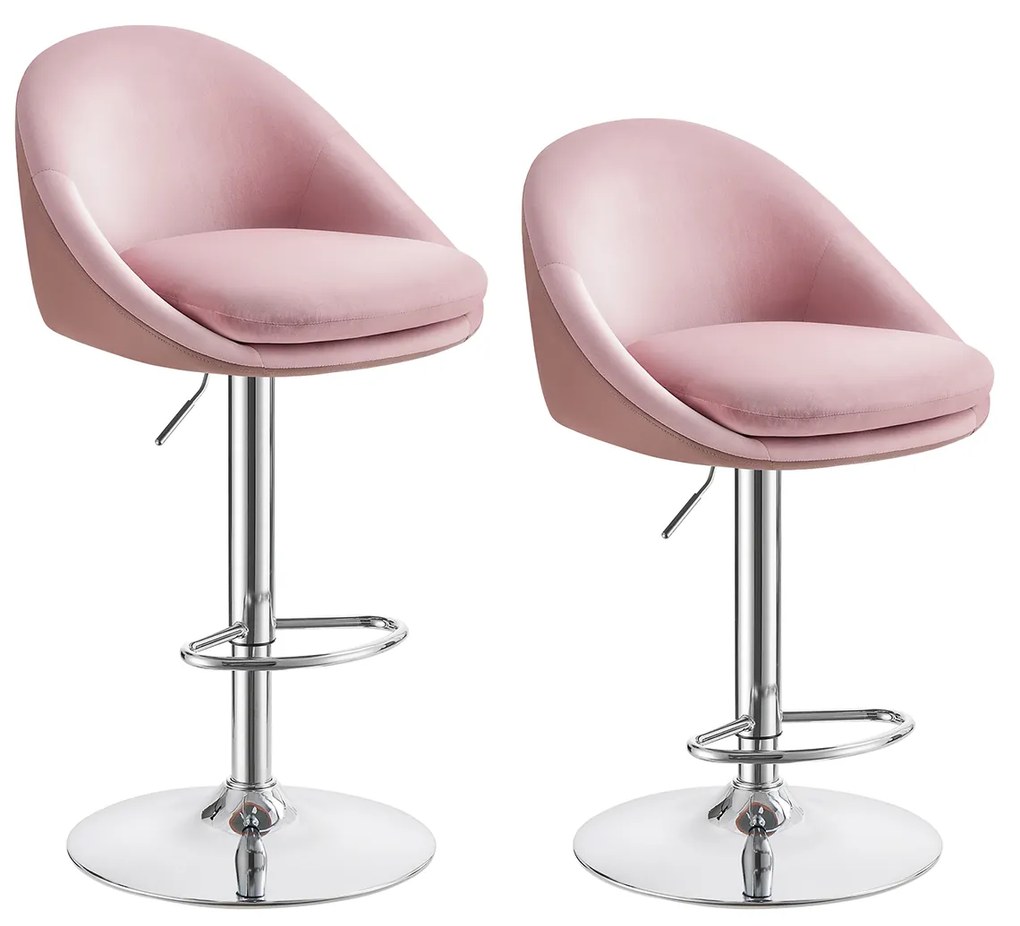 Conjunto de 2 bancos de bar com altura regulável rosa pastel cinzento-prateado