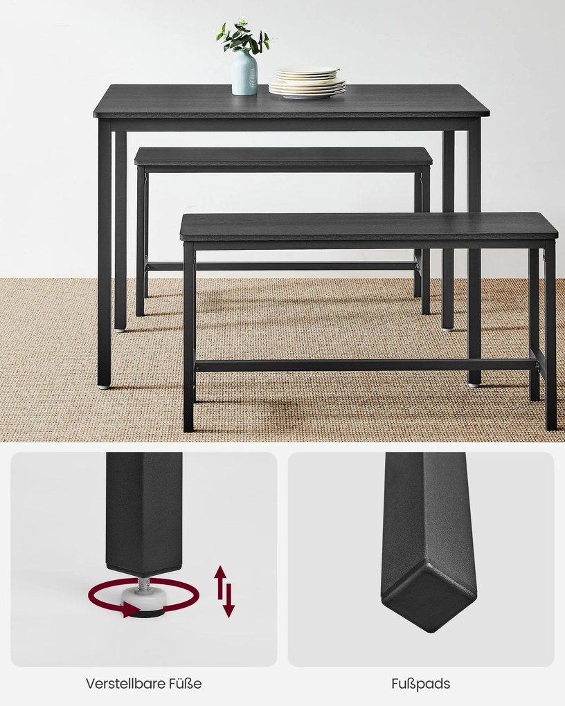 Conjunto de Mesa de jantar com 2 bancos, conjunto de cozinha Preto