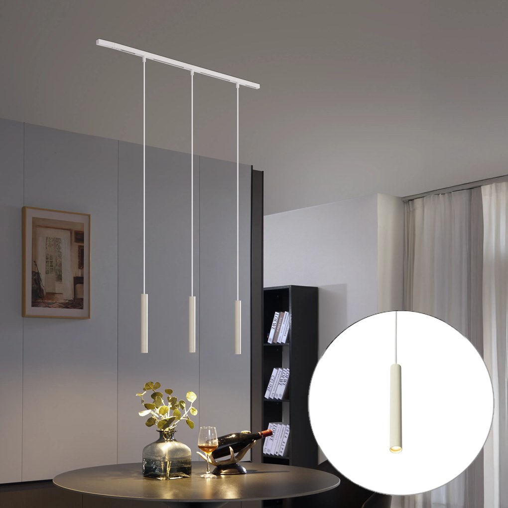 Sistema de iluminação de trilho moderno com 3 pendentes bege e branco monofásico - Slimline Keno