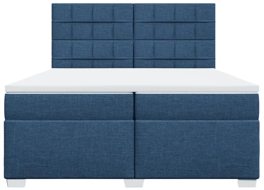 Cama com molas/colchão 200x200 cm tecido azul