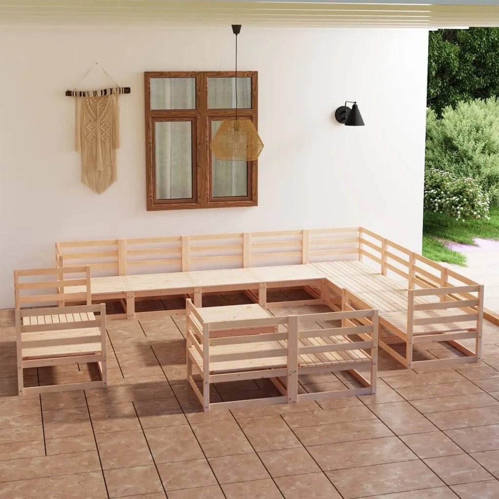 3075959 vidaXL 13 pcs conjunto lounge de jardim pinho maciço