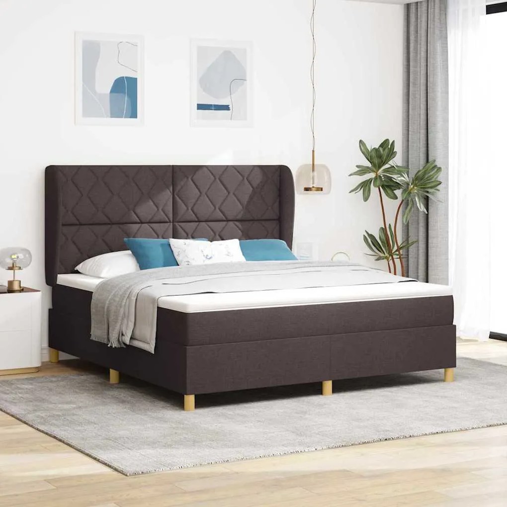 Cama Box Spring vidaXL com Colchão Marrom Escuro 180x200 cm Tecido