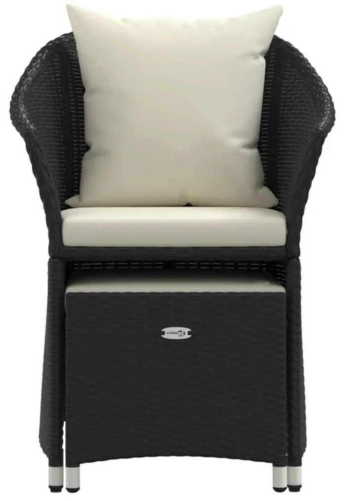 2 pcs conjunto lounge de jardim c/ almofadões vime PE preto