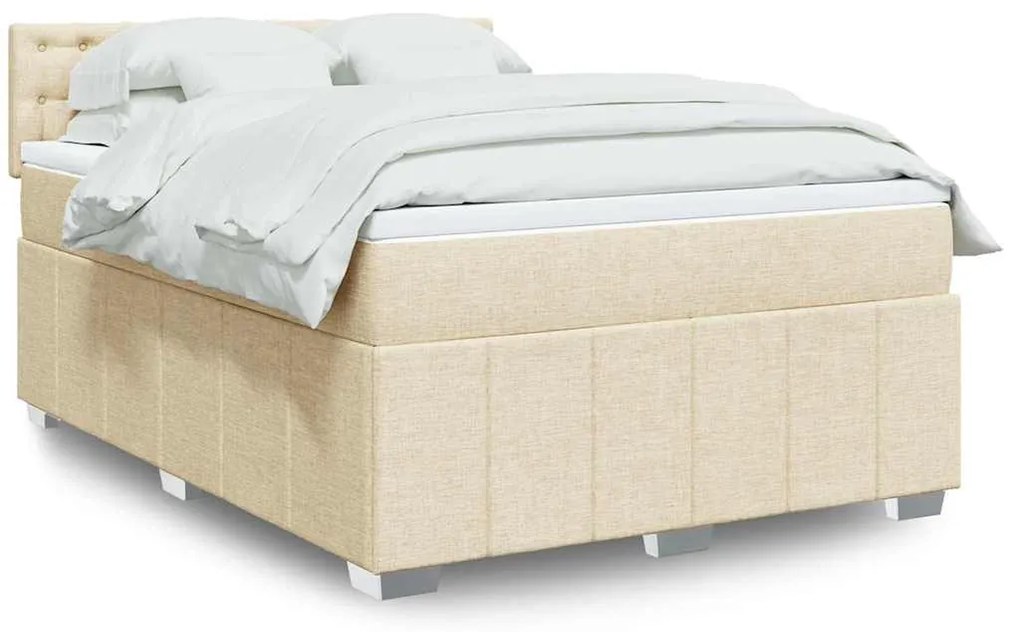 vidaXL Cama com molas/colchão 140x190 cm tecido cor creme