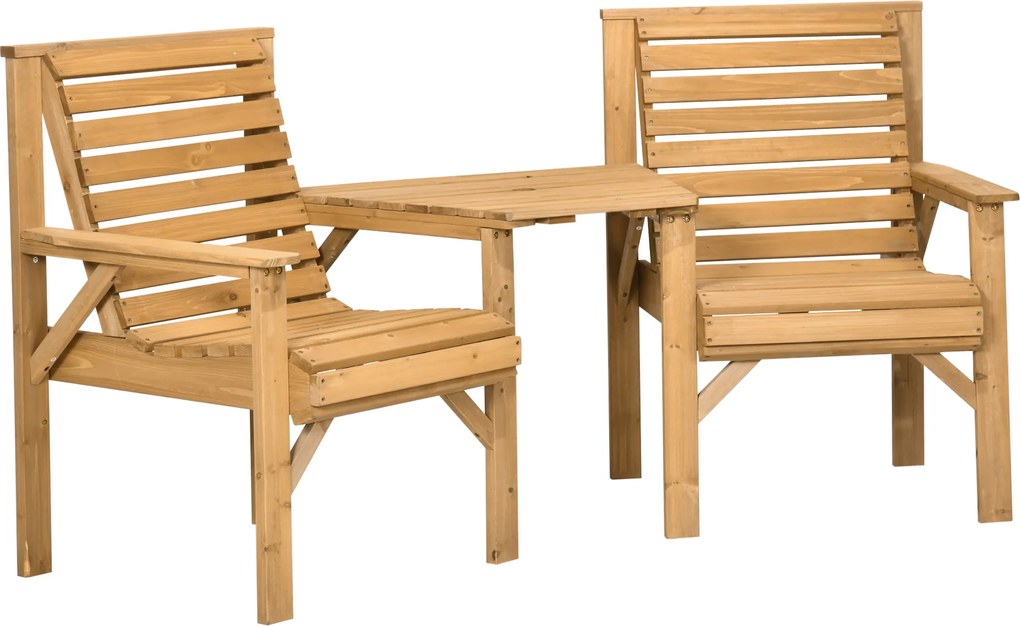 Outsunny Conjunto bistrô 3 peças em madeira à prova de intempéries com design em ripas e furo para guarda-sol Marrom | Aosom Portugal