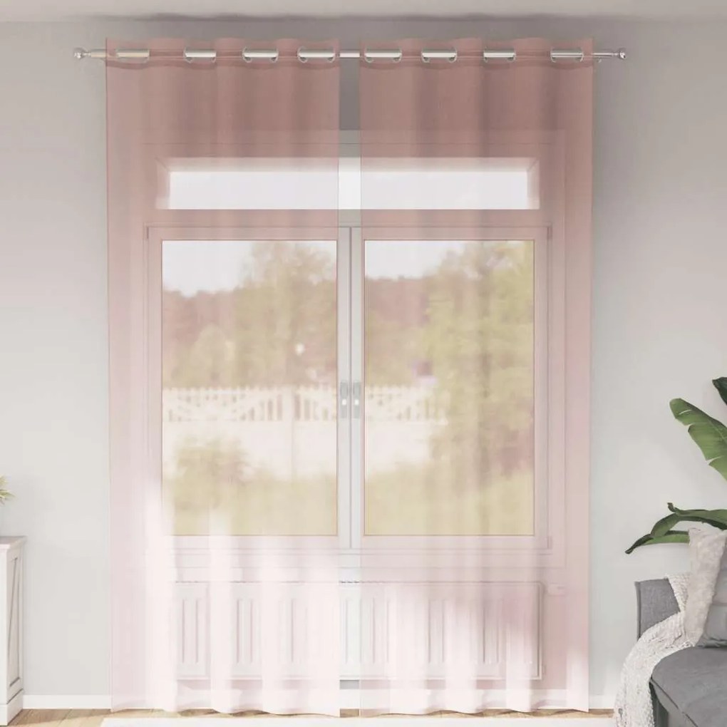 vidaXL Cortinas de voile com ilhós 2 pcs rosa-claro 140x300 cm