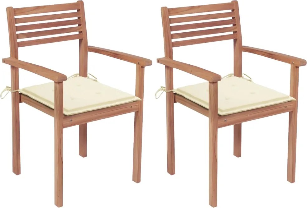 vidaXL Cadeiras de jardim c/ almofadões cor creme 2 pcs teca maciça