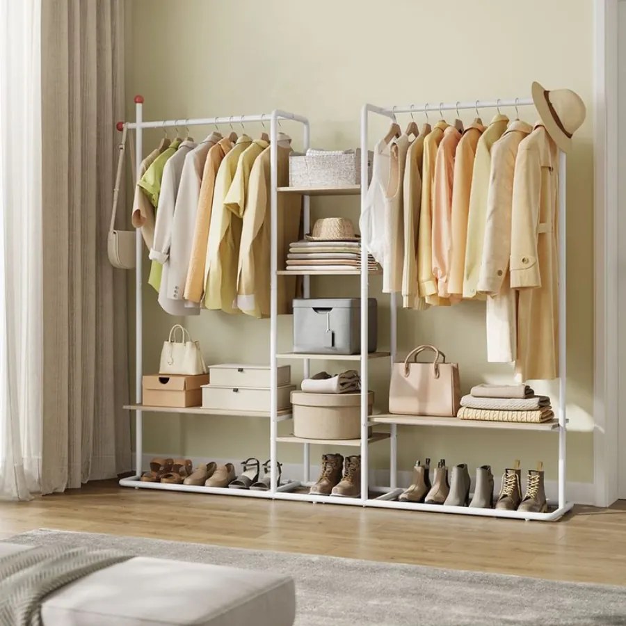 Guarda Roupa com 6 prateleiras 33,8 x 163,6 x 175,3 cm Branco + Bege