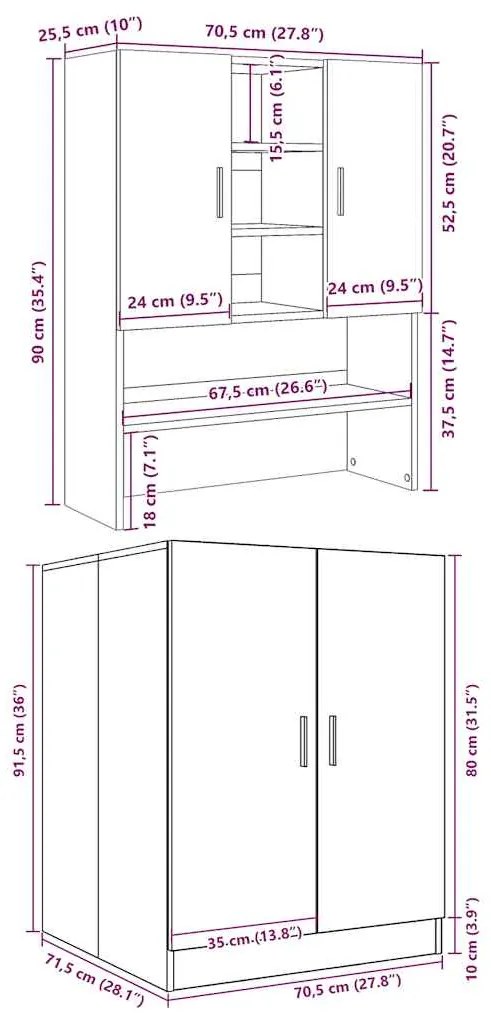 Armários p/ máquina lavar 2pcs deriv. madeira cinzento cimento