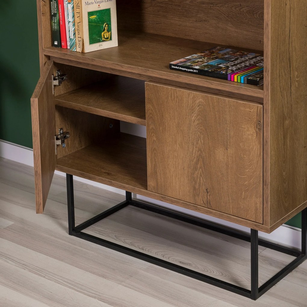 Conjunto de Mobiliário de Sala de Estar Laxus – Nogueira/Preto – TV: 1